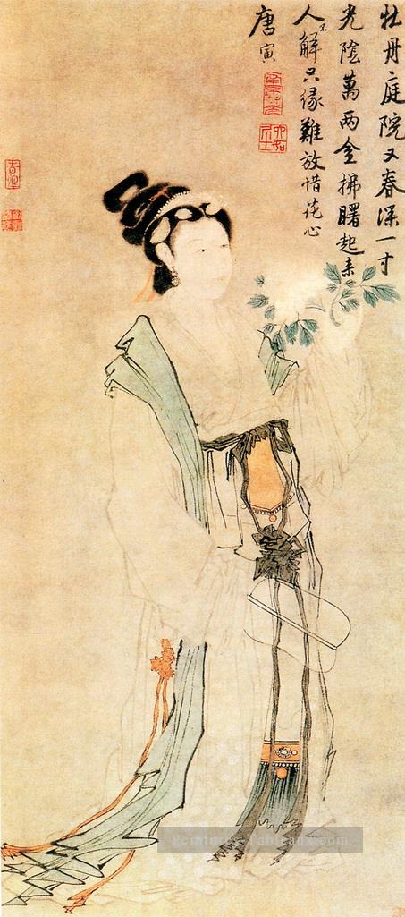 Tang yin pivoine et vierge Art chinois traditionnel Peintures à l'huile